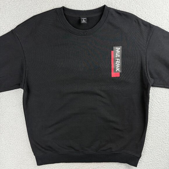 Paul Frank Sweatshirt Womens Large L Black Julius Monkey Rose Embroidery Sweater - Picture 2 of 10